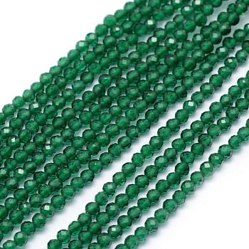Synthetic Gemstone Strands, Imitation Emerald, Faceted, Dyed, Round, 2~3mm, Hole: 1mm, about 160pcs/strand, 15.35 inch(39cm)