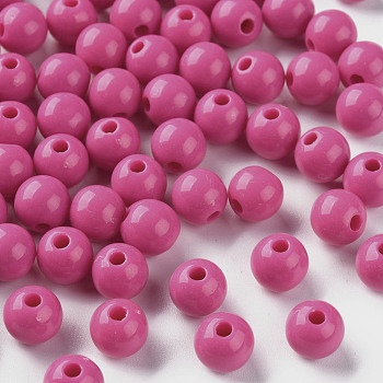 Opaque Acrylic Beads, Round, Camellia, 8x7mm, Hole: 2mm, about 1745pcs/500g