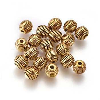 Tibetan Style Alloy Beehive Beads, Grooved Beads, Cadmium Free & Nickel Free & Lead Free, Round, Antique Golden, 6mm