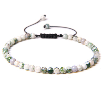 4mm Natural Tree Agate Beaded Braided Bracelets, Adjustable Women's Bracelets, 