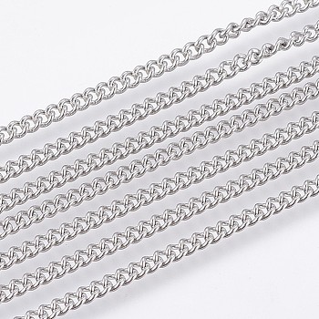 304 Stainless Steel Curb Chains, Soldered, Stainless Steel Color, 2.3x2x0.5mm