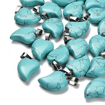 Synthetic Turquoise Pendants, with 201 Stainless Steel Finding, Heart, 22x15~16.5x6mm, Hole: 5x7mm