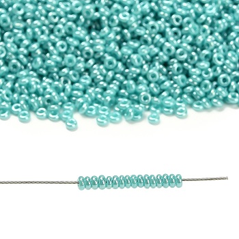 TOHO 11/0 Demi Round Beads, Japanese Seed Beads, (132) Opaque Luster Turquoise, 2.2x0.9mm, Hole: 0.8mm, about 78000pcs/pound(450g)