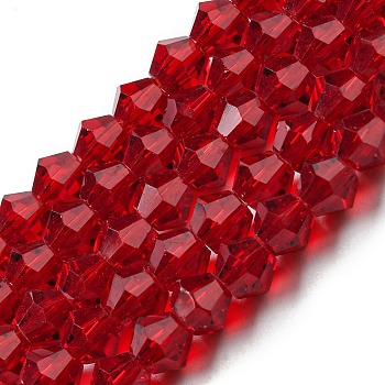 Transparent Glass Beads Strands, Faceted, Bicone, Dark Red, 4x4mm, Hole: 0.8mm, about 82~85pcs/strand, 12.01~12.2 inch(30.5~31cm)