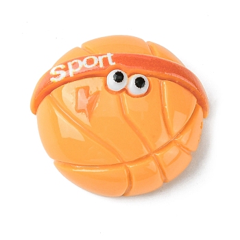 Opaque Resin Decoden Cabochons, Sport Theme, Basketball, 24.5x26x10mm