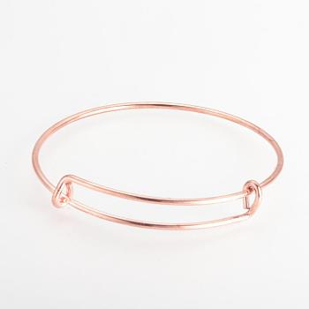 Adjustable Brass Expandable Bangle Making, Cadmium Free & Nickel Free & Lead Free, Rose Gold, 2-3/4 inch(70mm)