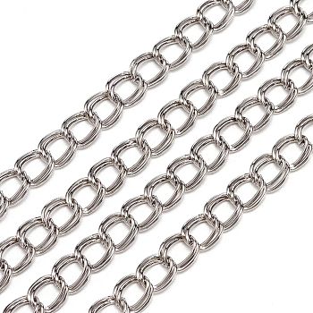 Nickel Free Iron Double Link Chains, Unwelded, Platinum Color, with Spool, link: 5mm wide, 6mm long, 0.7mm thick, about 328.08 Feet(100m)/roll