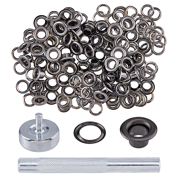 1 Set Iron Hole Puncher, Grommet Punch Die, with 300 Sets 201 Stainless Steel Grommet Eyelet Findings, Eyelet Replacement Tools Set, Gunmetal & Silver, 84mm, Hole: 5mm