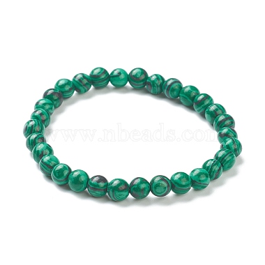 Bracelets extensibles perlés en malachite synthétique(BJEW-A117-B-16)-2