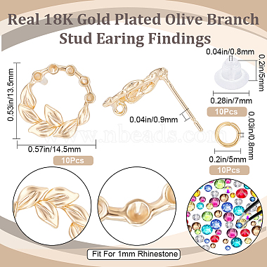 10Pcs Brass Olive Branch Stud Earring Settings for Rhinestone(DIY-BBC0001-34)-2