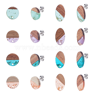 Stainless Steel Color Mixed Color Mixed Shapes Resin+Wood Stud Earring Findings