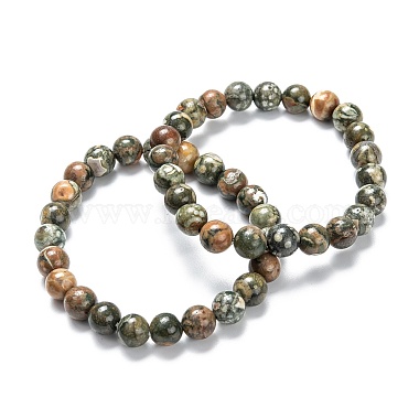 Bracelets de perles extensibles en jaspe rhyolite naturel(G-A185-01S)-3