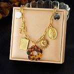 304 Stainless Steel & Resin & Imitation Pearl Multi-Pendant Bib Necklaces for Women, Golden, Flower, 16.02 inch(40.7cm)(SA-CBA717A-03G-01)