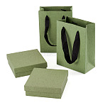 2Pcs Square Paper Jewelry Display Cases, Jewelry Set Cases for Rings Earrings Necklaces Bracelets Storage, with 2Pcs Paper Gift Tote Bags, Dark Sea Green, 11.2x11.2x3.9cm(CON-TA0001-39F-01)