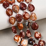 Natural Fire Crackle Agate Beads Strands, Dyed & Heated, Flat Teardrop, with Seed Beads, 11~12x10x4.5~5mm, Hole: 0.8mm, about 29pcs/strand, 15.67''(39.8cm)(G-K393-E01-10x12)