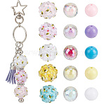 5Pcs 5 Colors Handmade Polymer Clay Beads, Round with Flower & Bee, with 10Pcs Transparent Acrylic Beads and Acrylic Beads, Mixed Color, 20x19.5x20.5mm, Hole: 2mm(CLAY-PA0001-48)