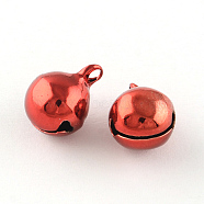 Vacuum Plating Brass Bell Charms Pendants, Red, 13x10mm, Hole: 1.5mm(X-KKB-R002-10mm-04)