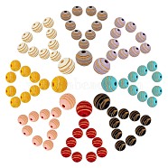 SUNNYCLUE 80Pcs 8 Colors Painted Natural Wood Beads, Laser Engraved Pattern, Round with Leopard Print, Mixed Color, 10x8.5mm, Hole: 2.5mm, 10pcs/color(WOOD-SC0001-34)