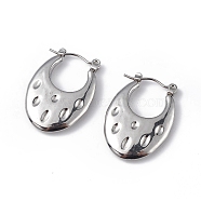 304 Stainless Steel Round Textured Teardrop Thick Hoop Earrings for Women, Stainless Steel Color, 25x18x3.5mm, Pin: 0.5mm(EJEW-I284-19P)