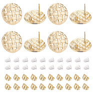 10Pair Alloy Flat Round Stud Earring Findings, with Loop, with 50Pcs Plastic & 20Pcs 304 Stainless Steel Ear Nuts, Real 18K Gold Plated, 19.5mm, Hole: 3.5mm, Pin: 0.7mm(DIY-BC0004-55)