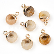 Natural Topaz Jade Flat Round/Donut Charms, with Rack Plating Golden Tone Brass Loops, 14x10mm(G-I347-09)