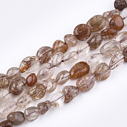 Natural Rutilated Quartz Beads Strands, Nuggets, Tumbled Stone, 4~13x5~8x4~7mm, Hole: 1mm, about 46~50pcs/strand, 15.1 inch~15.7 inch(G-T108-21A)