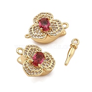 Brass Micro Pave Clear Cubic Zirconia Box Clasps, with Glass, Flower, Real 18K Gold Plated, 12.5x16.5x7.5mm, Hole: 1.2mm(KK-C075-21G)