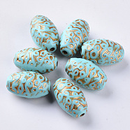 Plating Acrylic Beads, Golden Metal Enlaced, Oval, Dark Turquoise, 24.5x15mm, Hole: 2.5mm, about 160pcs/500g(OACR-S029-108)