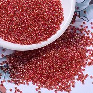 MIYUKI Round Rocailles Beads, Japanese Seed Beads, 11/0, (RR254) Transparent Red AB, 2x1.3mm, Hole: 0.8mm, about 1111pcs/10g(X-SEED-G007-RR0254)