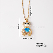 Cute Brass Micro Pave Clear Cubic Zirconia Pendant Necklaces for Women, with Opal, Golden, Bear, 15.75 inch(40cm)(RS8490-7)