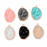 Druzy Resin Pendants, with Edge Light Gold Plated Iron Loops, Nuggets, Mixed Color, 30x21x9~10mm, Hole: 1.8mm(RESI-R428-019)