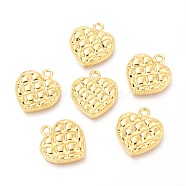 Brass Pendants, Heart with Grid Pattern, Real 18K Gold Plated, 18x16x2.6mm, Hole: 2mm(KK-J275-22G)