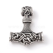 Tibetan Style 304 Stainless Steel Pendants, Hammer, Antique Silver, 46x35x9mm, Hole: 7x5.5mm(STAS-P305-52AS)