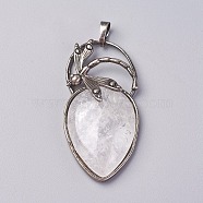 Natural Quartz Crystal Pendants, with Brass Findings, teardrop, Antique Silver, 52~53x27x10~11mm, Hole: 8x5mm(G-I220-G07)