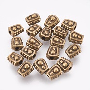 Tibetan Style Alloy Beads, Lead Free & Nickel Free & Cadmium Free, Trapezoid, Antique Bronze Color, 6mm long, 5mm wide, 4mm thick, hole: 1mm(X-MLF0332Y-NF)