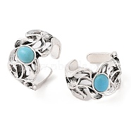 Oval Synthetic Turquoise Cuff Rings, Alloy Wide Band Open Rings for Women, Cadmium Free & Lead Free, Antique Silver, 15.5mm, Inner Diameter: Adjustable (RJEW-B107-11AS)