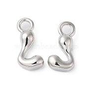 Brass Charms, Real Platinum Plated, Letter J, 13.5x6x3.5mm, hole: 2mm(KK-P234-13P-J)