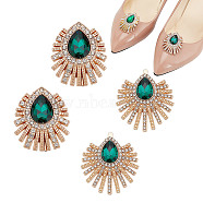 4Pcs 2 Styles Peacock Feather Alloy Rhinestone Shoe Buckle Clips, Golden, 40~42x34.5~36x7mm, 2pcs/style(AJEW-AR0001-83)