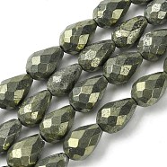 Natural Pyrite Beads Strands, Faceted Teardrop, 12~13x8~8.5x8~8.5mm, Hole: 1.2mm, about 31pcs/strand, 15~15.08''(38.1~38.3cm)(G-D067-J04)