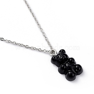 Bear Resin Pendant Necklaces, with Platinum Plated Brass Cable Chains, Black, 18.11 inch(46cm)(NJEW-JN03016-01)