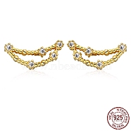 Cubic Zirconia Constellation Stud Earrings, Golden 925 Sterling Silver Earrings, Capricorn, 12.3x5.7mm(EJEW-P231-90G-05)