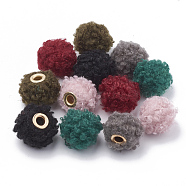 Handmade Cloth Fabric European Beads, Large Hole Beads, with Brass Golden Core, Half Drilled, Mixed Color, 14x13mm, Hole: 4mm(half hole)(WOVE-N006-09)