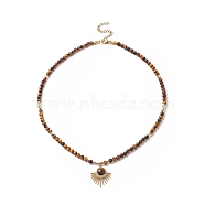 Natural Tiger Eye Beaded Necklaces, 304 Stainless Steel Fan Pendant Necklaces with Lobster Claw Clasp & Chain Extender for Women, 16-3/4 inch(42.5cm)(NJEW-JN04226-04)
