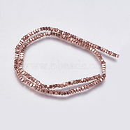 Electroplate Non-magnetic Synthetic Hematite Bead Strands, Faceted, Cube, Rose Gold Plated, 3x3x3mm, Hole: 0.5mm, about 133pcs/strand, 16 inch(G-K237-08J)