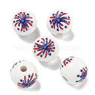 Printed Wood European Beads, White, Round, Fireworks, 15.5~16mm, Hole: 4~4.5mm(WOOD-G022-17B)