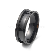 Titanium Steel Grooved Finger Ring, Electrophoresis Black, US Size 12 3/4(22mm)(RJEW-WH0004-32G-EB)