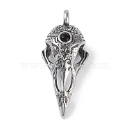 316 Surgical Stainless Steel Pendants, with Glass, Nordic Viking Raven , Antique Silver, 44.5x19.5x16mm, Hole: 4.5mm(STAS-E212-03AS)