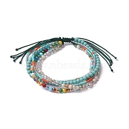 Glass Beaded Multi-strand Bracelets, with Nylon Cords, Colorful, Inner Diameter: 2-1/8~3-1/4 inch(5.35~8.15cm)(BJEW-JB10391)
