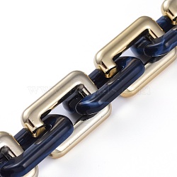 Handmade CCB Plastic Boston Link Chains, with  Imitation Gemstone Style Acrylic Links, for Jewelry Making, Golden Plated, Dark Blue, Link: 29.8~30.2x20x5.2~5.5mm, 39.37 inch(1m)/strand(AJEW-JB00683-02)