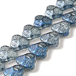 Transparent Electroplate Glass Beads Strands, Rainbow Plated, Skull Head, Steel Blue, 16x19x7mm, Hole: 1.2mm, about 40pcs/strand, 24.57 inch(62.4cm)(EGLA-F158-FR03)